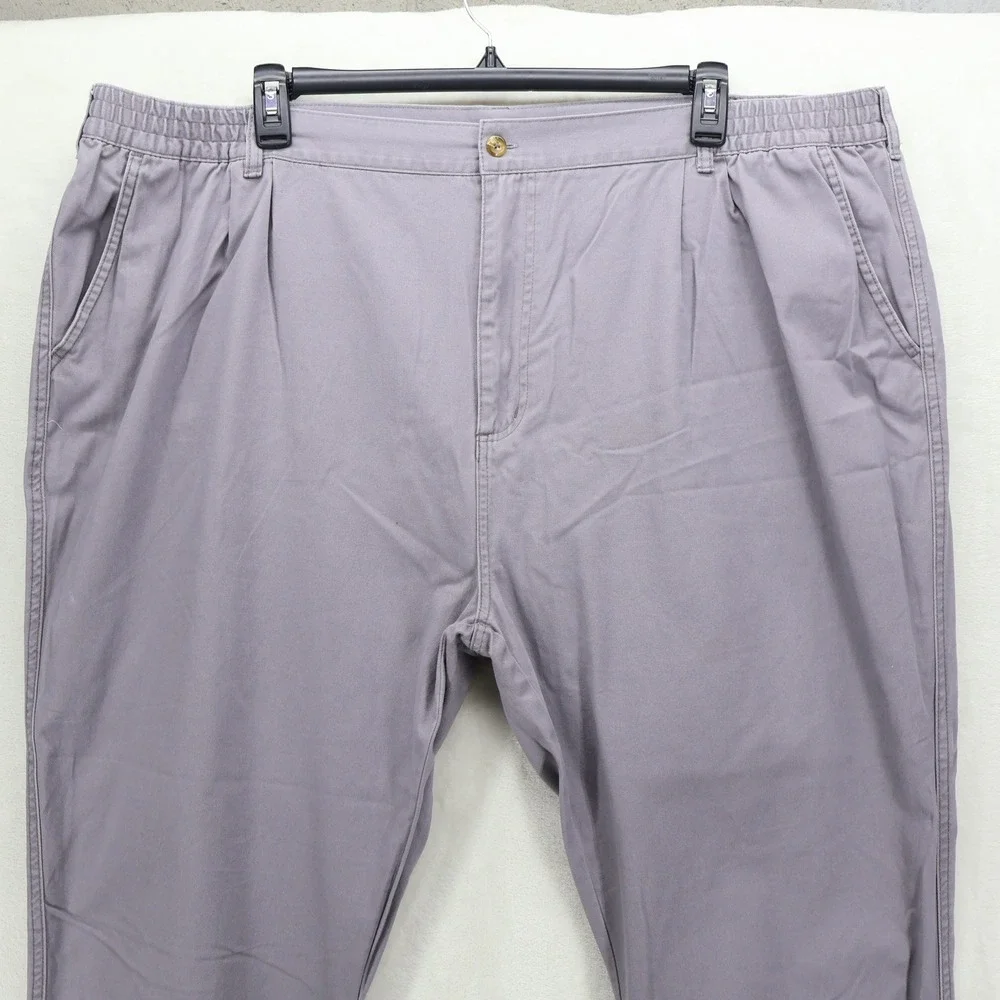 Cotton Traders Men Mercury Pleated Chino Pants Purple Gray Size 50 Elastic Waist